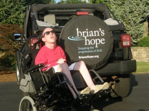 Brian, today, with the Brian's Hope logo
